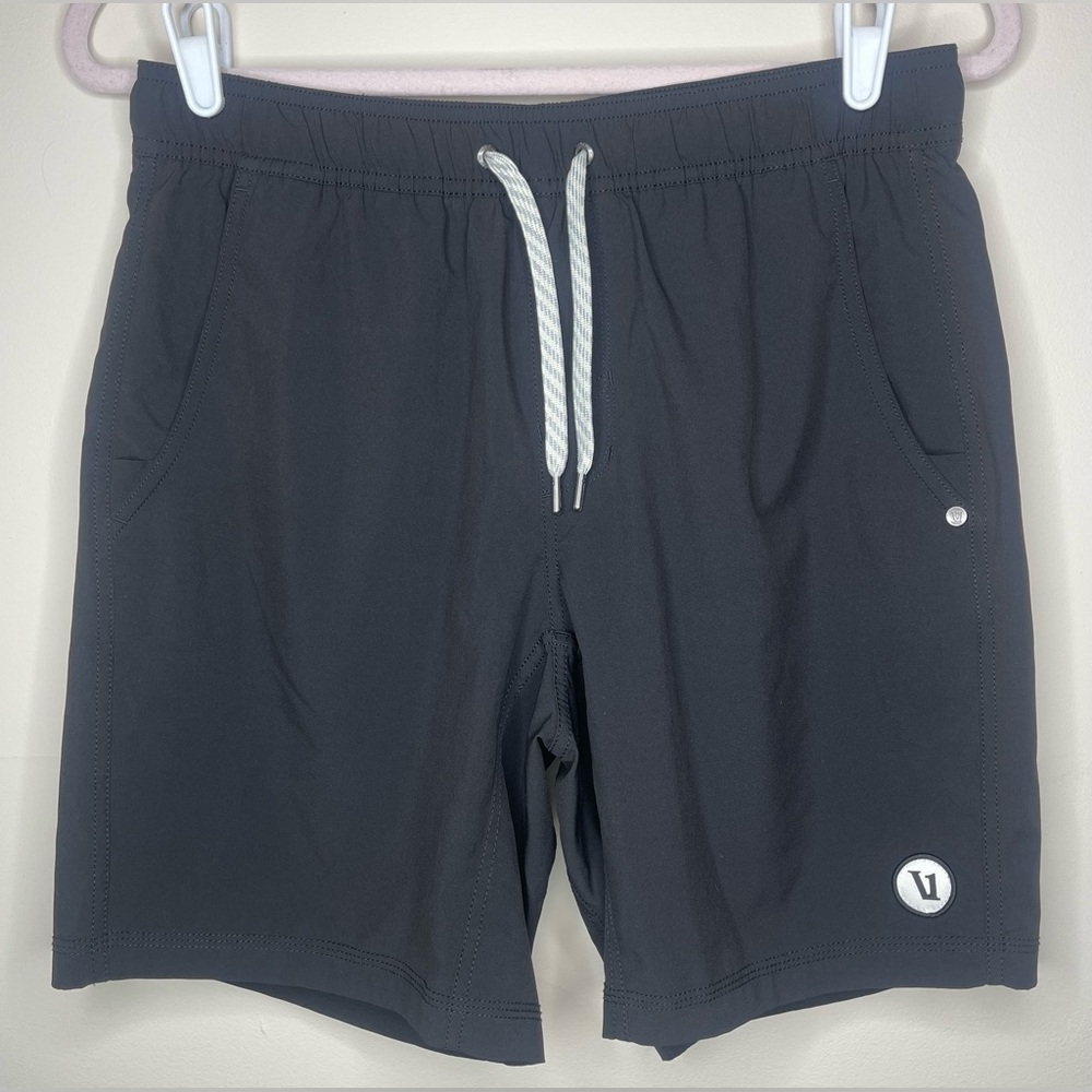 Vuori Black Athletic Drawstring Shorts with White Cord